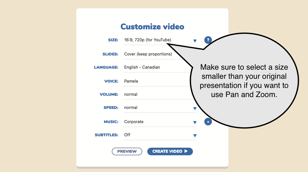 Select the video format for Ken Burns style animations Select the video format for Ken Burns style animations