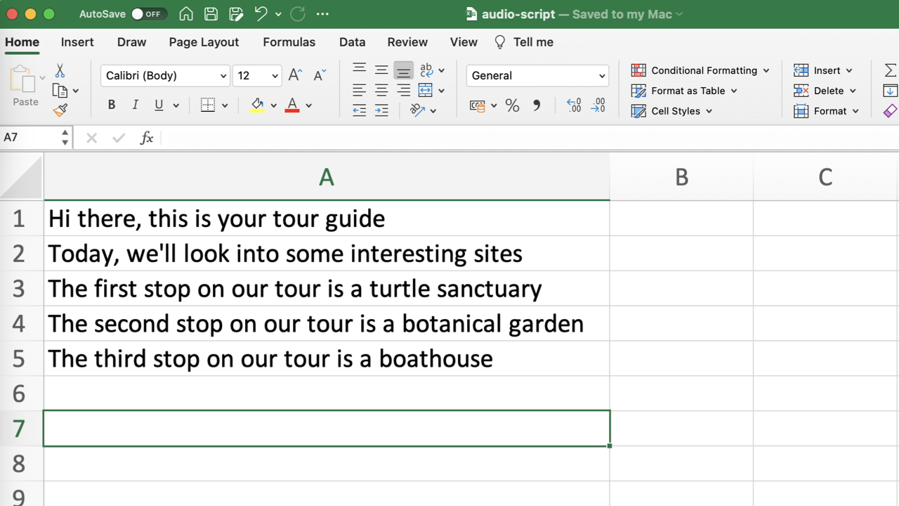 Prepare your script in Excel Prepare your script in Excel