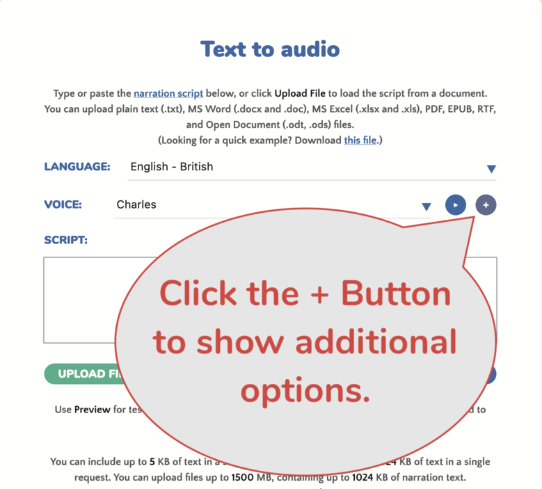 Click plus to show additional options Click plus to show additional options
