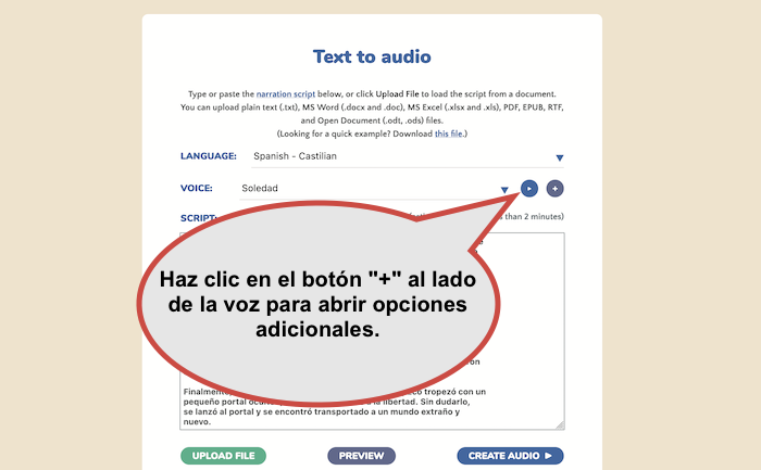 Selecciona MP3 desde la caja de formato para crear archivos de texto a voz MP3. Selecciona MP3 desde la caja de formato para crear archivos de texto a voz MP3.