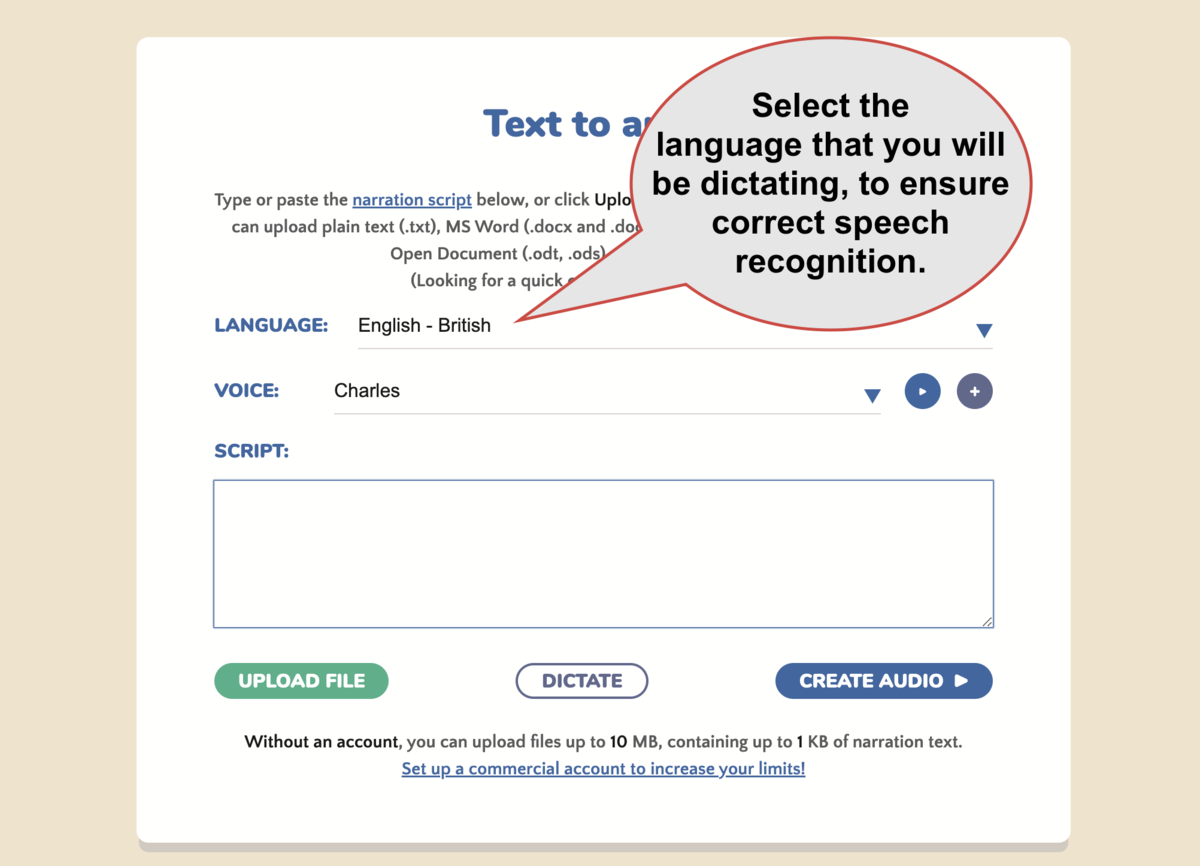 Select the language that you will be using for dictation and speech to text conversion. Select the language that you will be using for dictation and speech to text conversion.
